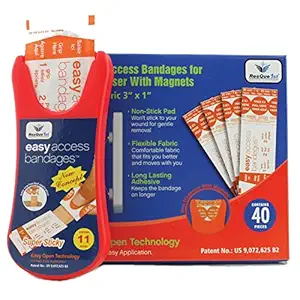 Fabric Adhesive Bandages Magnetic Dispenser: with Refill Kit, 50 Count, with One Hand Easy Access for Travel, Toiletries, First Aid Kits