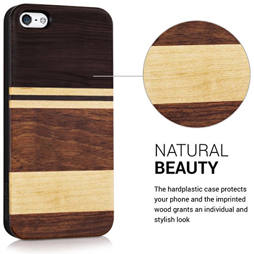 kwmobile Funda para Apple iPhone SE   5   5S - Carcasa de  Madera  para m  vil - Case Trasero  Duro  con dise  o bandes horizontales