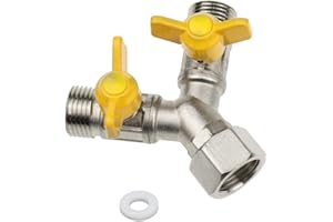 TXERFOLG Valvola di distribuzione a Y da 1/2", in ottone, valvola di distribuzione a 3 vie, raccordo a Y con rubinetti di intercettazione, raccordo dell'acqua per soffione doccia, lavatrice (7 x 8,5 cm)