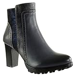  Angkorly - Zapatillas de Moda Botines Cavalier Botas Militares Mujer Piel de Serpiente Perforado Brillantes Talón Tacón Ancho Alto 8 CM - Plantilla Forrada de Piel - Azul F1099 T 40