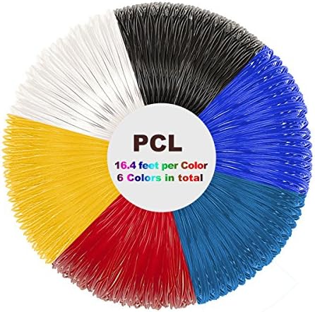 6 Piece PCL 3D Printer Pen Filament Refills for 3D Printing Pen Multicolor Pack 1.75mm PCL - 98.4 Linear Feet with Total of 6 Different Colors in 16.4 Foot Lengths(For Low Temperature Pens Only)