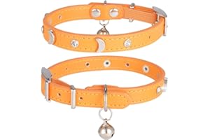 DAIHAQIKO Leder Katzenhalsband mit elastischem Riemen Kätzchen Halsband für Junge Mädchen Katze mit Glocke Stern Mond Stud einstellbare sichere Schnalle Halsband für Kitty kleine große Katzen