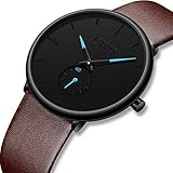 CIVO Herren Schwarz Ultradünne Uhr Minimalist Mode Luxus Armbanduhren für Männer Geschäft Kleid Lässig Wasserdicht Quarzuhr für Mann mit Edelstahl Mesh Band (Lederband/Braune)
