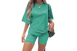 Onsoyours Conjunto de Verano de Manga Corta para Mujer Estilo Informal con Cuello Redondo Monocolor Ropa Deportiva de Dos Piezas de Cartas Ropa de Jogging