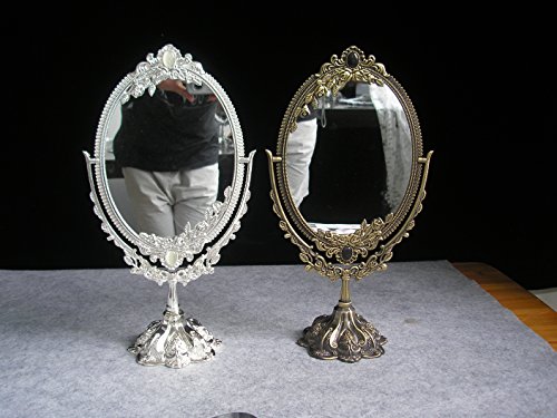 KINGFOM™ Drehenden Kreisförmigen Doppelseitiger antik Kosmetikspiegel (Standard Size, Silber) - 8
