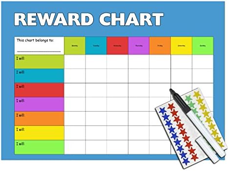 RE-USABLE REWARD CHART FOR CHILDREN BOYS GIRLS - Includes Stickers &amp; Pen (Blue)