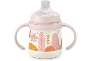Suavinex, Vaso Aprendizaje Bebé con Boquilla de Silicona y Asas, Biberón con Asas, con Sistema Anticólico, Tapa Protectora, Vaso Antiderrame, 150 ml, para Bébés +6 Meses, Apto Lavavajillas, Rosa