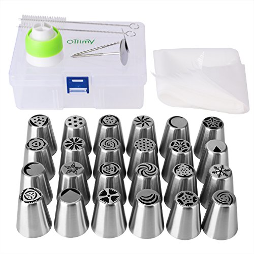 Spritztüllen Set 49 Stücke Garniertülle Ollimy Hochwertigen Edelstahl Spritztüllen Decorating Toolsfür Pralinen, Plätzchen, Keksen, Kuchen Dekorateure und 20 Einweg Spritzbeutel