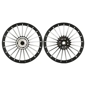 Autofy Porado 21 Spokes Black & Chrome Alloy Wheels for Royal Enfield Bullet Electra (Set of 2) (WHEEL0025)