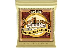 THE PIANO ACCESSORY SHOP Ernie Ball Earthwood Acoustic Guitar Strings 80/20 Medium Light - 12-54 Gauge with 6 free plectrums