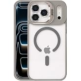 GGM GİYİM & AKSESUAR MagSafe ile Uyumlu Kamera Lens Hediyeli Mat Şeffaf PC Telefon Kılıfı &ndash; Manyetik Standlı, Darbe Emici (Gr