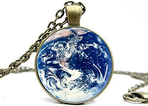 Vintage Earth Pattern Necklace Women Fashion Bronze Long Chain Necklace Glass Jewelry