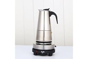 Lightakai Espressokocher, 220V Edelstahl Elektrisch Kaffeekanne 4 Tassen Espressokanne, 200 ml Mokkakocher Kaffeebereiter Moka Espressokännchen mit Elektroherd, Spülmaschinengeeignet (4 Tassen 200ml)