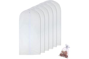 HomeClean Moth Proof Garment Bags 60 x 100cm(24'' x 40'') Hanging Clothing Storage Bags and 6 Cedar Balls for Suit Jacket Shirt Sweater Pack of 6