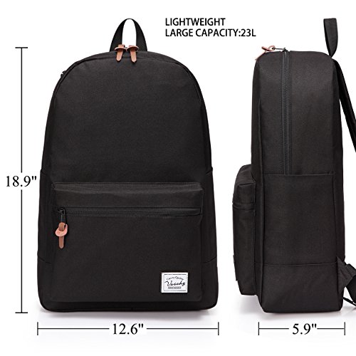 Vaschy Schulrucksack Unisex Leichte Rei  fest Rucksack Reiserucksack Passt 15 6 Zoll Laptop -Schwarz
