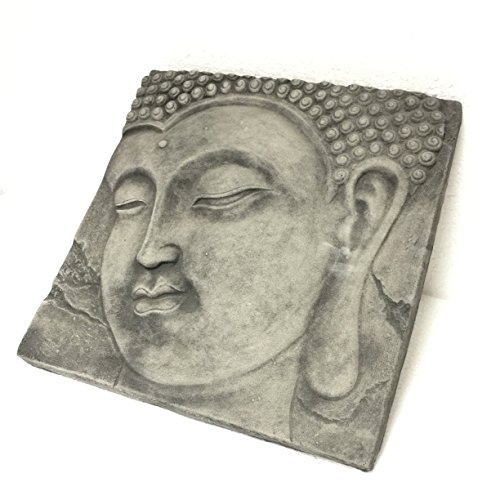 Wandbild Wandrelief Steinplatte Buddha Kopf Garten Deko Feng Shui Yoga 39×39 cm - 2