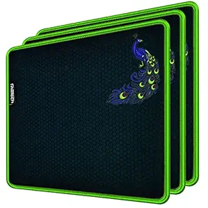 RiaTech 3 Pack Mouse Pad with Peacock Print, Antifray Stitched Edges, Non-Slip Rubber Base Mousepad for Laptop, Computer, PC Office & Home (290mm x 250mm x 2mm) Black with Green Border