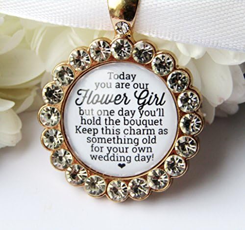 Flower Girl Bouquet Charm Small Round Gold Bouquet Charm Wedding Gift Something Old Quote