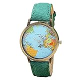 Aberimy Clearance Frauen Armbanduhr Quarzuhr Fashion Style Flugzeug Karte Frauen Kleid Uhr Denim Fabric Band Armbanduhr