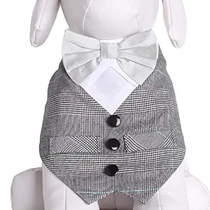 Tail Trends Formal Dog Tuxedo Vest Dog Wedding Bandana with White Bow Tie and Grey Vest for Special Occasions