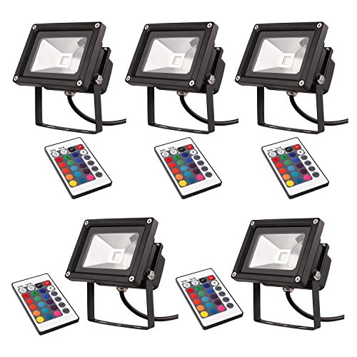 DECKEY 5St. 10W RGB Strahler LED 16 Farben Scheinwerfer Wasserdicht LED-Fluter Außenbeleuchtung IP65 Schwarz Gehäuse mit Fernbedienung Fluter Außen (5 Schwarz Stück)