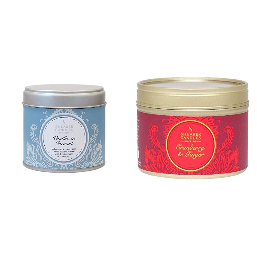 Shearer Candles Vanilla and Coconut Large Scented Silver Tin Candle White & Candles Cranberry