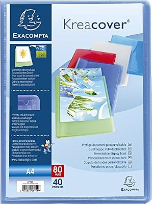 Exacompta - Réf 5749E - Un Protège Document KREACOVER Personnalisable en Polypro Semi-Rigide 5/10ème 24x32 80 Vues Couleur Aléatoire