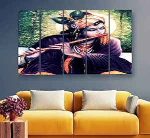 Artdira Radha Krishna Multiple Frames Wall Painting For Living Spaces, Bedroom, Hotels & Office With Sparkle Touch 7mm Hard Wooden Board (50 30 inches) AD_MFC_121