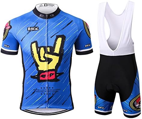Thriller Rider Sports® Mens Rock Music Blue Outdoor Sports MTB Short Sleeve Cycling Jersey and Bib Shorts Suit 2X-Large