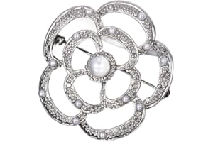 GENERISCH Gimiro - Broche para mujer, diseño de camelia con brillantes y perlas, color rosa