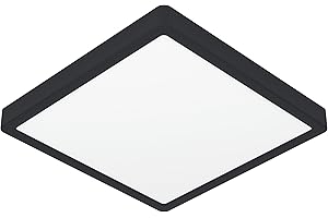Eglo LED Ceiling Light Fitting Fueva 6, Square Ceiling lamp, Bathroom Lighting, Flush luminaire Made of Plastic in Black and White, Warm White-Cold White, IP44, 29 x 29 cm