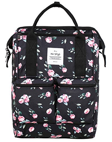 HotStyle DISA Fashion Blumen Damen Laptop Rucksack 14 zoll  44x27x17cm  - Rose Schwarz