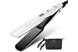 CKEYIN PRO Plancha De Pelo Profesional, Plancha De Pelo, Placa Calefactora Más Ancha, Plancha De Pelo Con Pantalla Lcd, Herramienta De Peinado Ptc, Blanco
