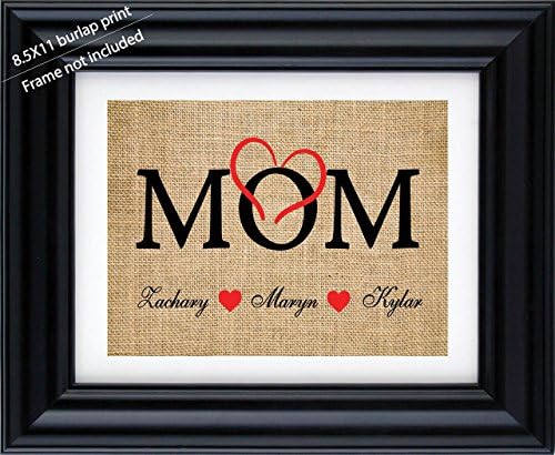 Mother's Day Gift Ideas, Mom Personalized burlap print with the kids name, Mother's day gift, gift from kids, Mom Birthday gift, Gift for Mom, Mom burlap Gifts (Frame not included)
