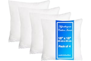 Molten Creek® 4x Packs 18"x18" Square Cushion Pads Insert (45 x 45 cm) Hollowfibre Inner Fillers Anti-Allergy Sofa Cushion inserts (Pack of 4)