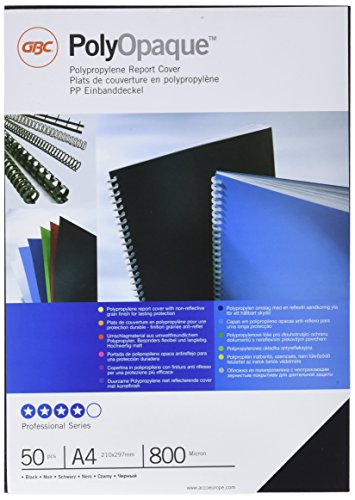 GBC ESP425804 - Portada de encuadernación PP POLYCOVER opaca 800 micras DIN A4 (Pack 50) color negro