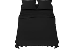 Zestaw pościeli Dreamzie 140x200 cm - 4 sztuki mikrofibry - Prześcieradło z gumką 140x200 cm - Prześcieradło dla 2 osób 220x270 cm - 2 poszewki na poduszki 65x65 - Certyfikat Oeko Tex - Czarny