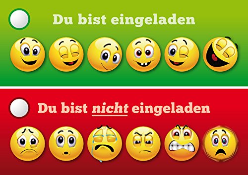 Smiley-Einladungen (Set 4): "SMILEY-PARTY NUR FÜR VIPs ", 10-er Set lustige Smiley- / Emoji-Einladungskarten zum Geburtstag von EDITION COLIBRI © (10861)