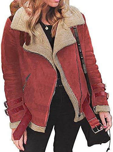 JURTEE Clearance Sale Fashion Women's Coats Ladies Casual Winter Warm Faux Fur Fleece Oversize Coat Outwear Warm Lapel Biker Motor Aviator Jacket