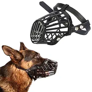 Adjustable Strap Muzzle Cum Mouth Cover Cum Basket Cage Cum Pet Safety Collar for Dog/Puppy/Cat (Black) (Medium)