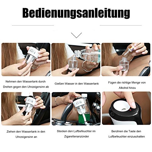 Auto Aromatherapie Luftbefeuchter, HiKeep 50ml Ultraschall Luftreiniger Aroma Diffusor mit 2 USB Ports KFZ-Ladegerät, leiser Betrieb, Abschaltautomatik für Auto in schwarz - 6