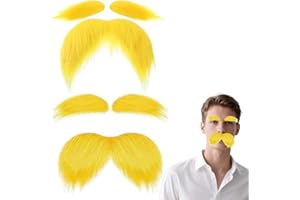 HABNI 2 Juego De Falsas Barbas Y Cejas Para Halloween Accesorios Divertidos Para Barbas Pegajosas Bigotes Fiesta Navidad Pegatinas Adultos Mascarada Amarillo