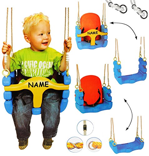 mitwachsende - Babyschaukel / Gitterschaukel mit Gurt - Kinderschaukel ab 1,5 Jahre - mit Rückenlehne & Seitenschutz - Schaukel für Kinder - Innen und Außen / Garten - für Baby´s Kinder aus Kunststoff / Plastik - Kunststoffschaukel verstellbar - Kleinkindschaukel mitwachsend - Mitwachsschaukel bunt - Sicherheitsgurt - für Innen und Außen