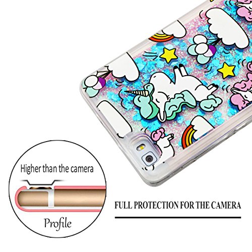Funda Huawei P8 Lite  E-Lush Acr  lico Silicona Material Liquid Crystal  Bling Unicornio y Nube Purpurina llamativa Funda Protectora Suave Anti-rasgu  o y a Prueba de Golpes Bumper  Semi-transparent Quicksand  Ligero Funda para Huawei P8 Lite Azul