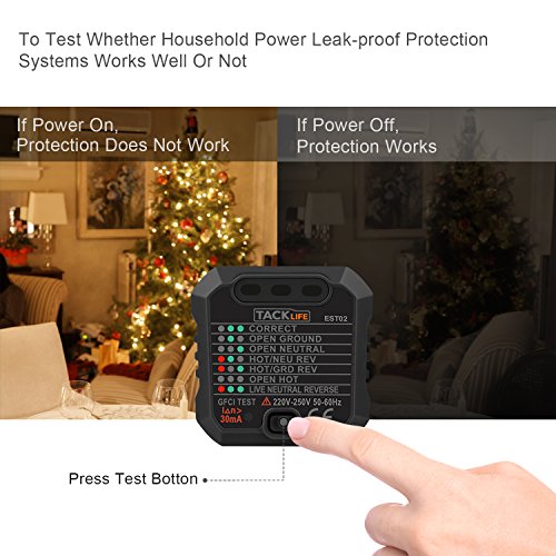 Tacklife -EST02 Advanced Steckdosen Tester Automatischer Stromkreis-Detektor Polaritätsprüfer für Leiter, Neutralleiter und Erde Tester, 1 Stück - 5