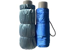 VOGUE Paraguas plegable micromini Sólo Pesa 180 Gramos. Funda Estilo Anorak. Ideal para bolso. Protección Solar FPS +50, Sistema Anti-viento (Wind Proof). (Azul)