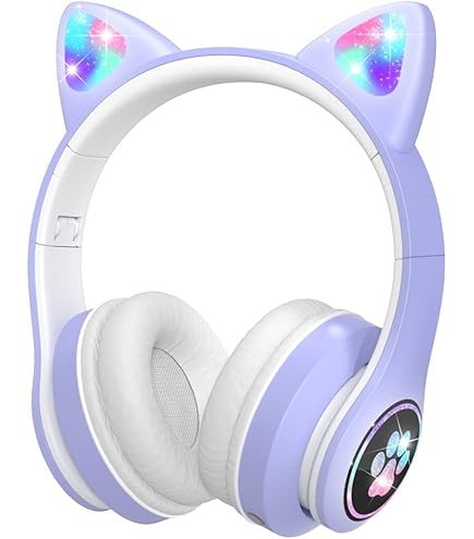 Cuffie Wireless Per Bambini Con Luci LED - Pieghevoli, Con Microfono, Bluetooth 5.3 - Viola - Foto 10