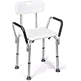 Multigot Shower Chair, 6 Height Adjustable Shower Stool with Detachable Handrails and Backrest, Non-Slip Bath Seat Chair for Elderly Disabled Pregnant