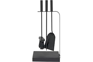 JVL Belmont Contemporaneo Fireside Companion Set di Strumenti Curve, Acciaio, Nero, 23 x 15 x 45 cm, 3 Pezzi