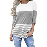 iHENGH Neujahrs Karnevalsaktion Damen Frühling Sommer Top Bluse Bequem Lässig Mode Frauen Beiläufige lose gestreifte Patchwork Spitze Dreiviertelhülsen Shirts der Frauen
